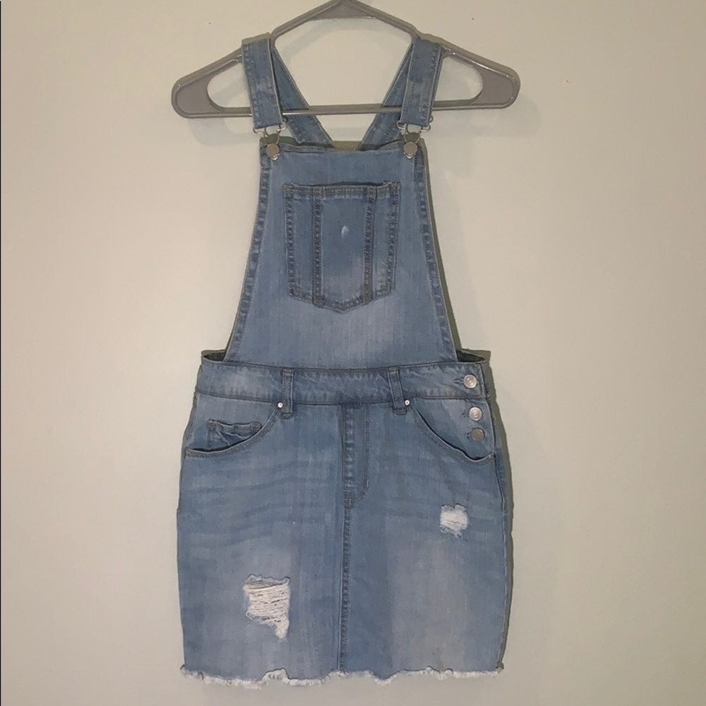 Lightly Distressed Denim Overall Dress